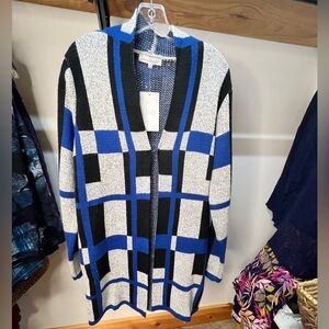 Keren hart Blue and Black Geometric Long Cardigan